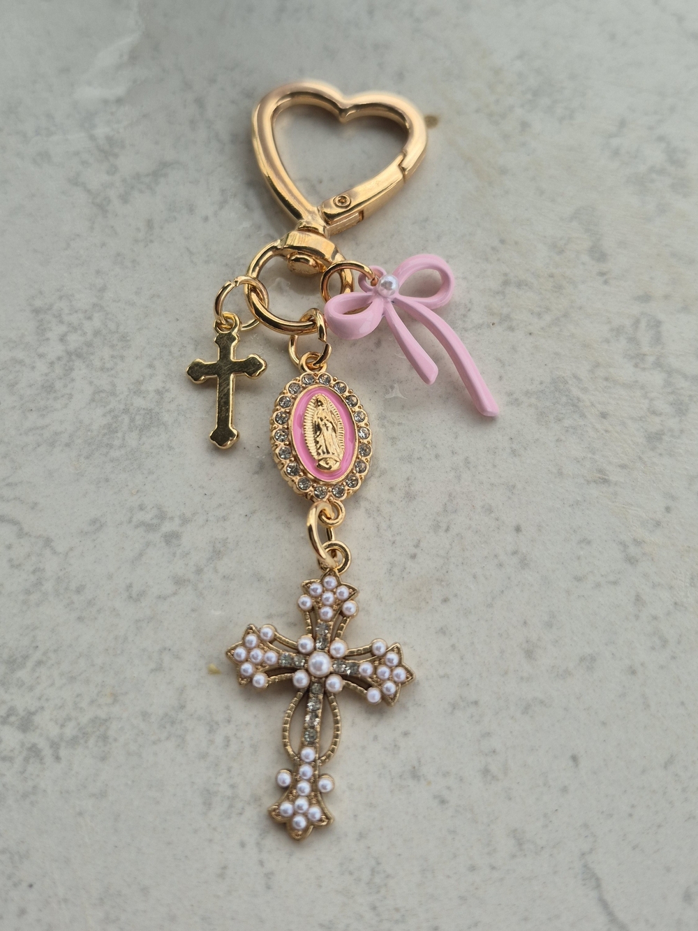 Virgin Mary Keychain - Guadalupe Cross Bag Charm